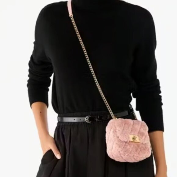 NWT - Kate Spade Carey Faux Fur Quilted Micro Flap Crossbody Bag in Rose Smoke - Picture 3 of 14
